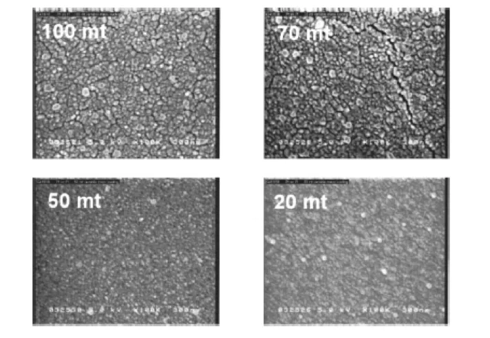 SEM micrographs of surface of the Pt films in different argon pressure SEM Micrographs of Surface of the Pt Films
