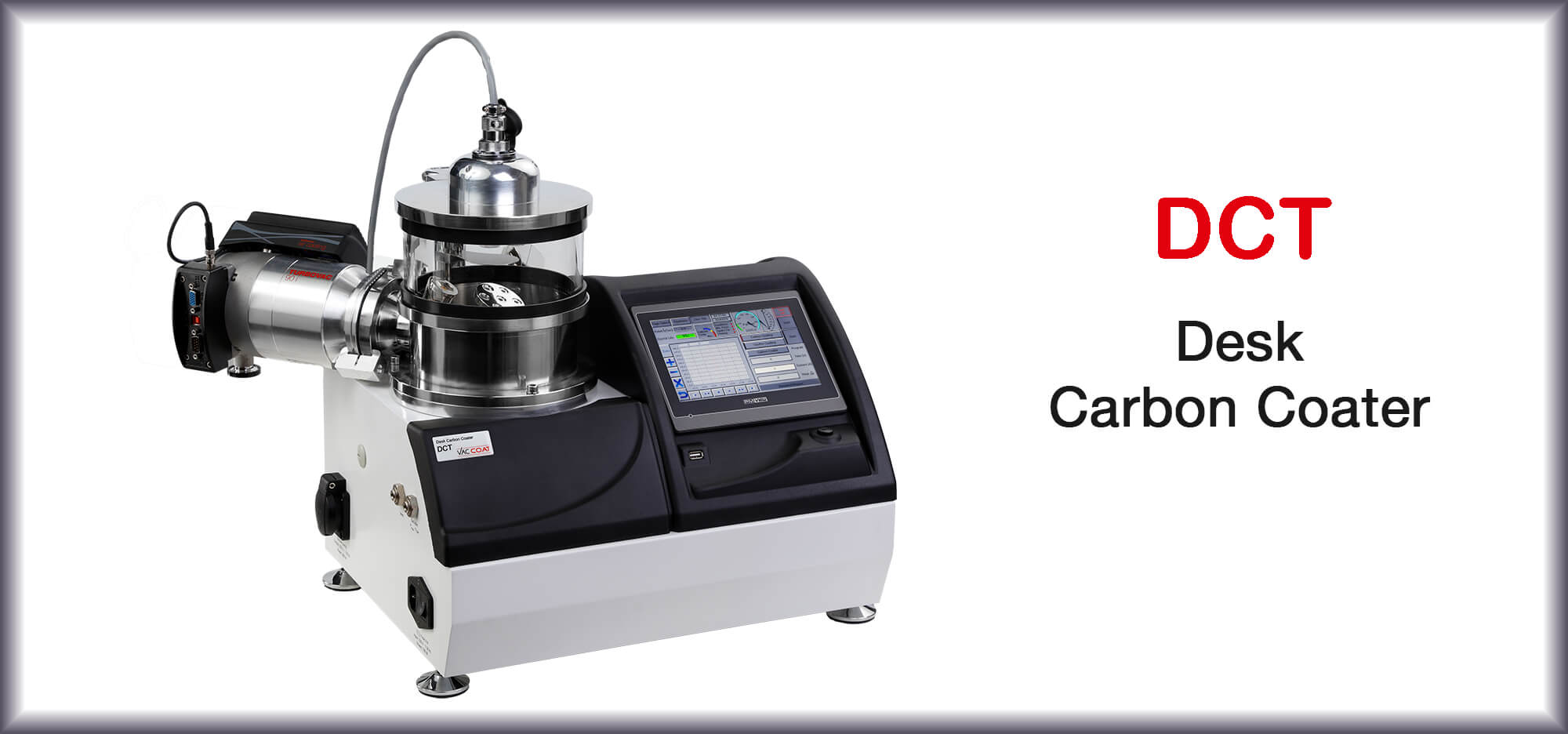 Vac Coat Product DCT – High Vacuum Carbon Coater | Turbo-Pumped Carbon Coater