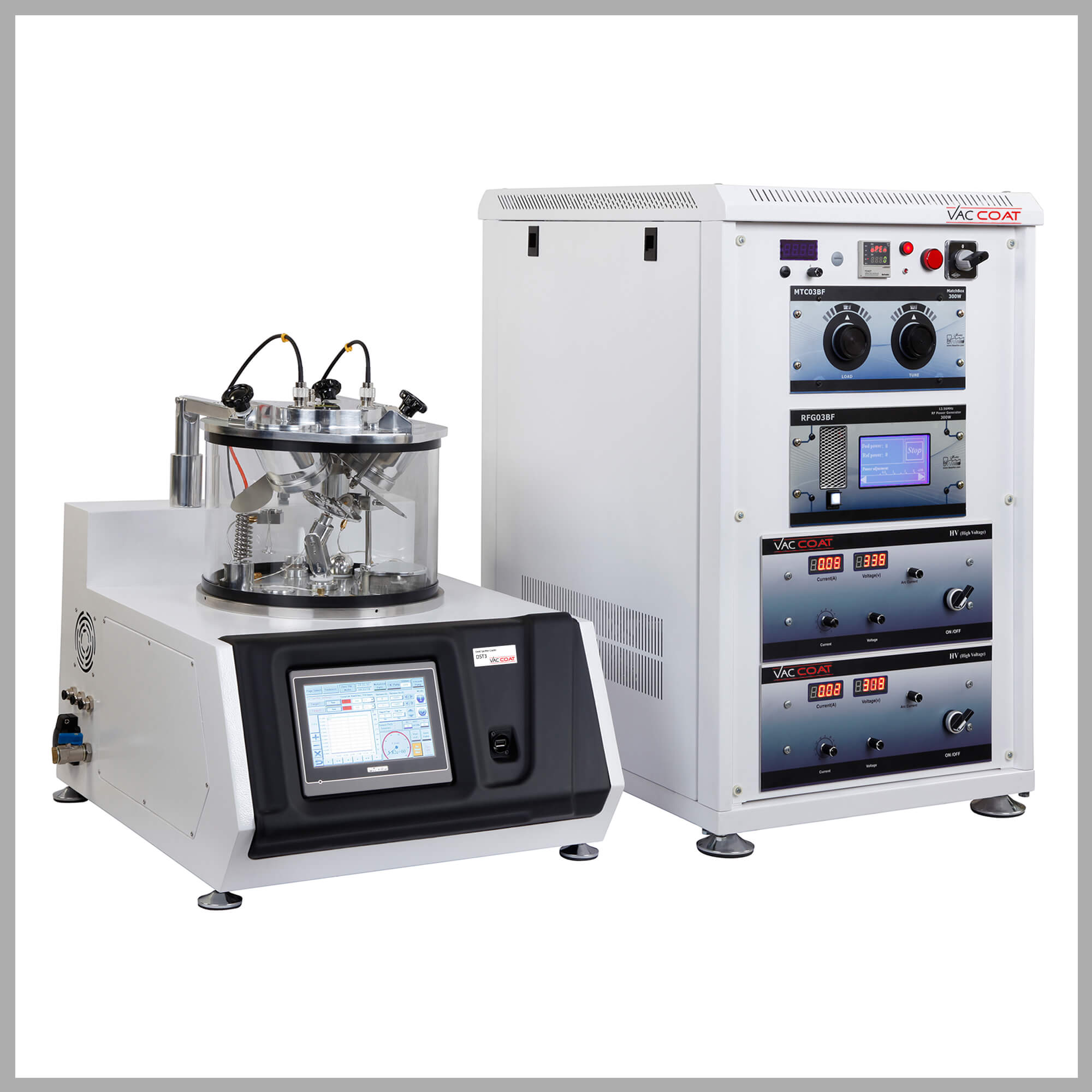 RF Desk Sputter Coater - DST3 Three Shot Grey Framed | VacCoat Product | Vacuum Coating System