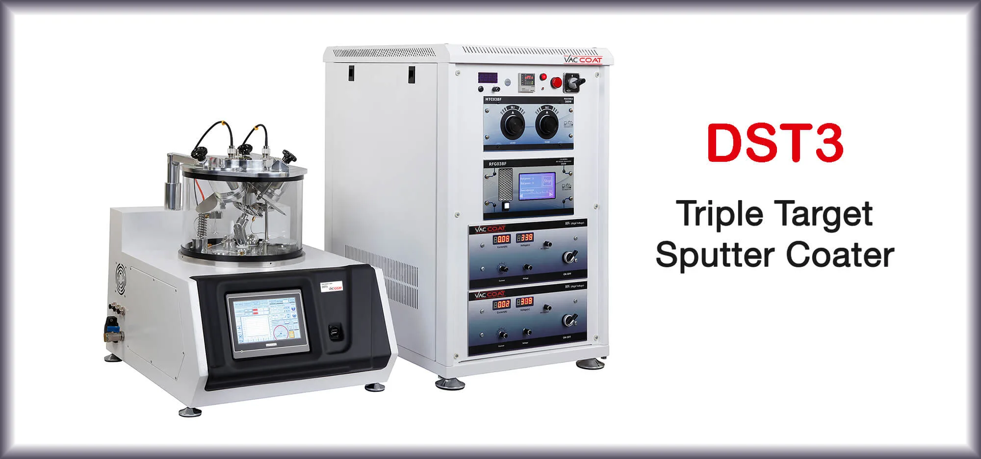 Triple Target Sputter Coater – DST3 DST3 | High-Vacuum Triple Magnetron Cathode Desk Sputter Coater | Desk Sputter Coater